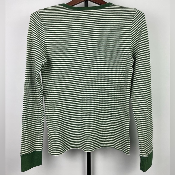 American Eagle Green White Striped Waffle Knit Raglen Long Sleeve Shirt - Picture 6 of 6